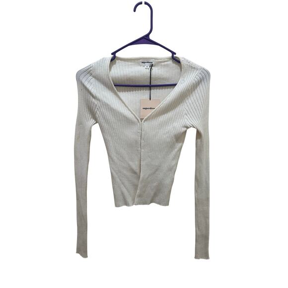 Superdown NWT Sz M Women’s White Sweater Hook and Eye Detail Slim Fit - Picture 1 of 6